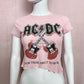 Upcycled AC/DC Graphic Asymmetrical Crop Baby Tee, Size Small