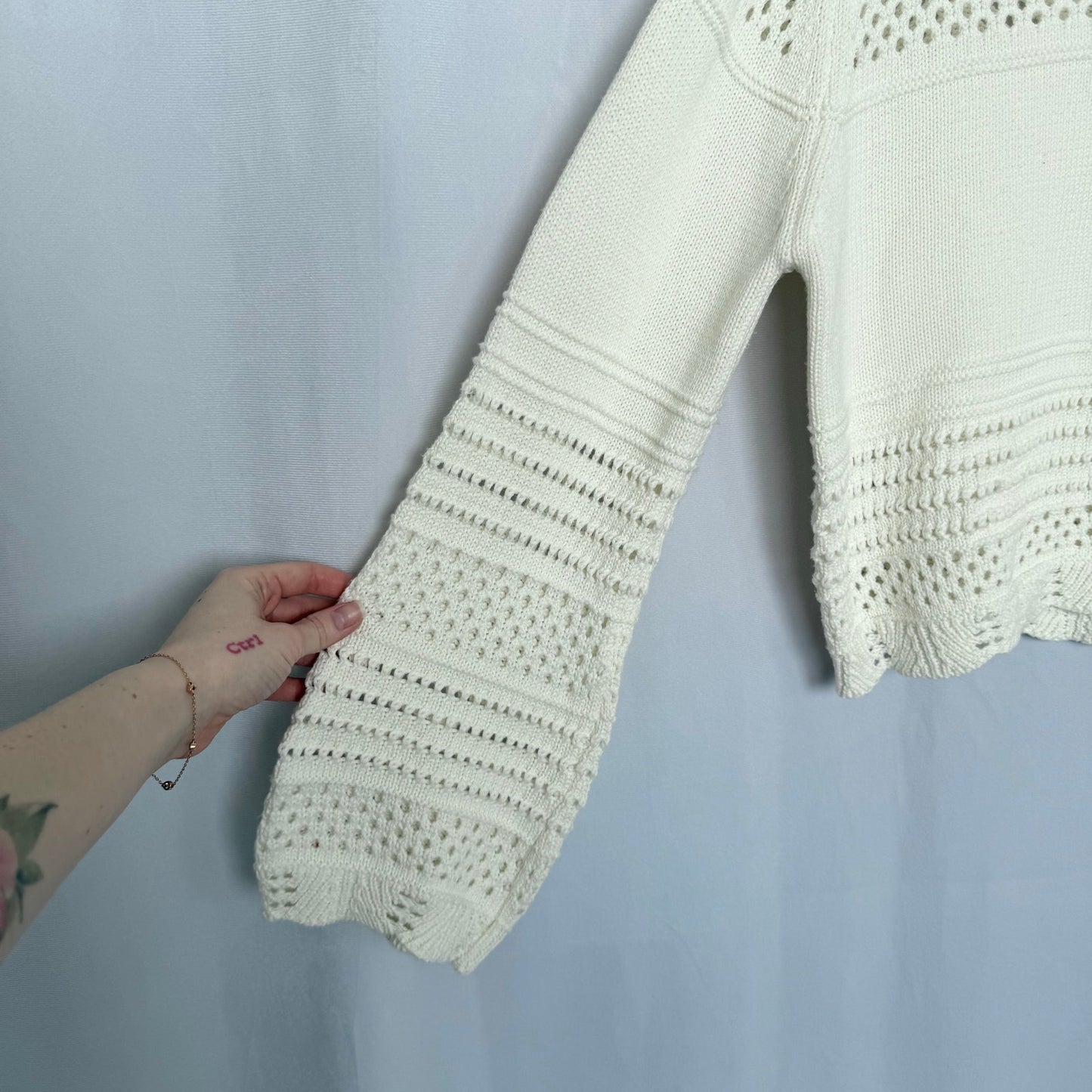 Secondhand Alya Cream Cropped Open Knit Sweater, Size Small