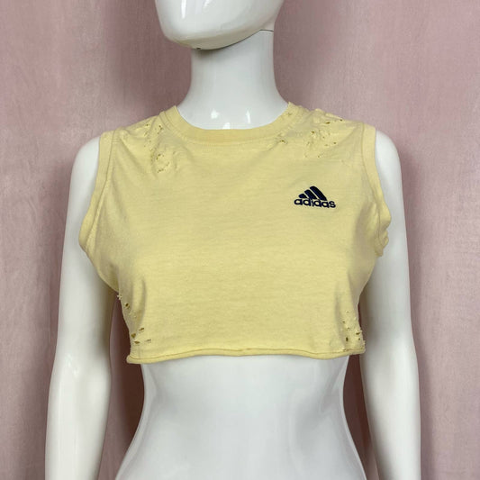 Reworked Adidas Distressed Yellow Crop Tank, Size Small