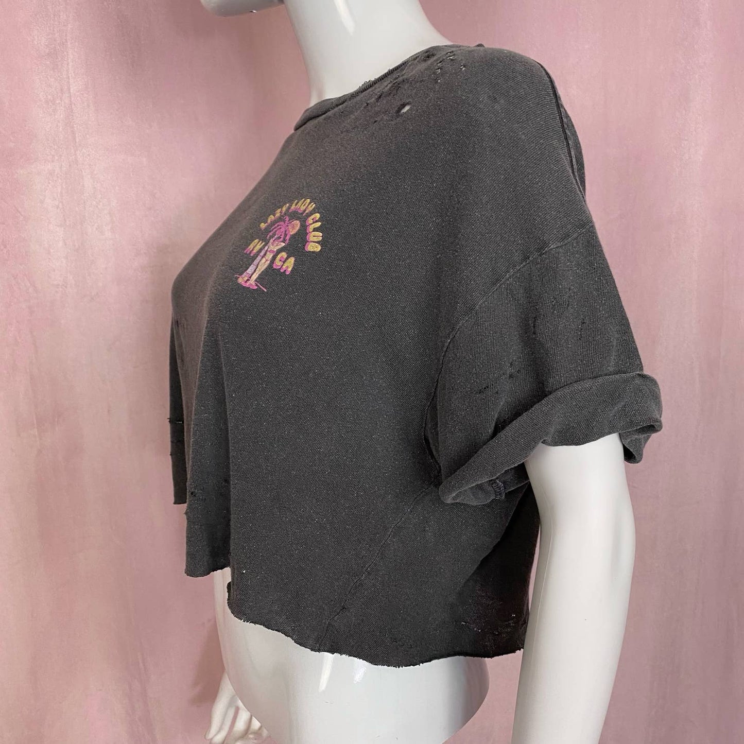 Reworked RVCA Lazy Lady Club Distressed Crop Tee, Size Small