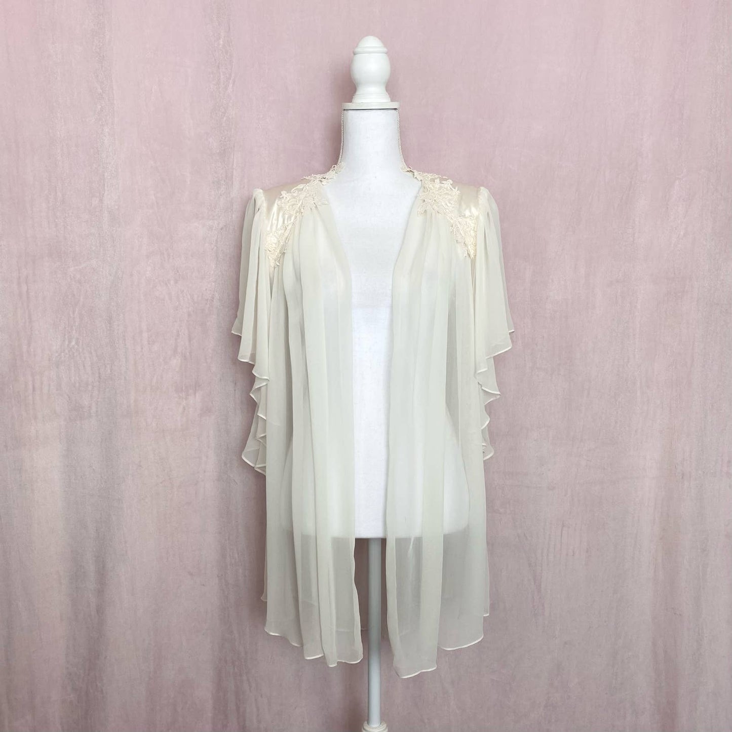 Vintage F Cera Hilrsoz Lace Sheer Kimono, Size Large