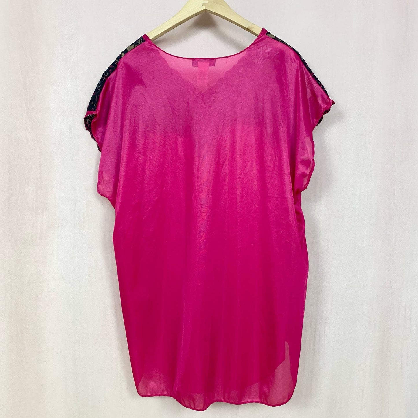 Vintage Woman Within Pink Satin Black Lace Top, Size 1X
