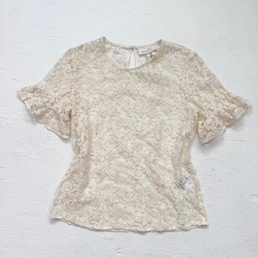 Secondhand LOGG H&M Flounce-Sleeved Cream Lace Blouse, Size 4