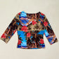 Y2K Lux Tropical Beach Allover Print 3/4 Sleeve Top, Size Medium