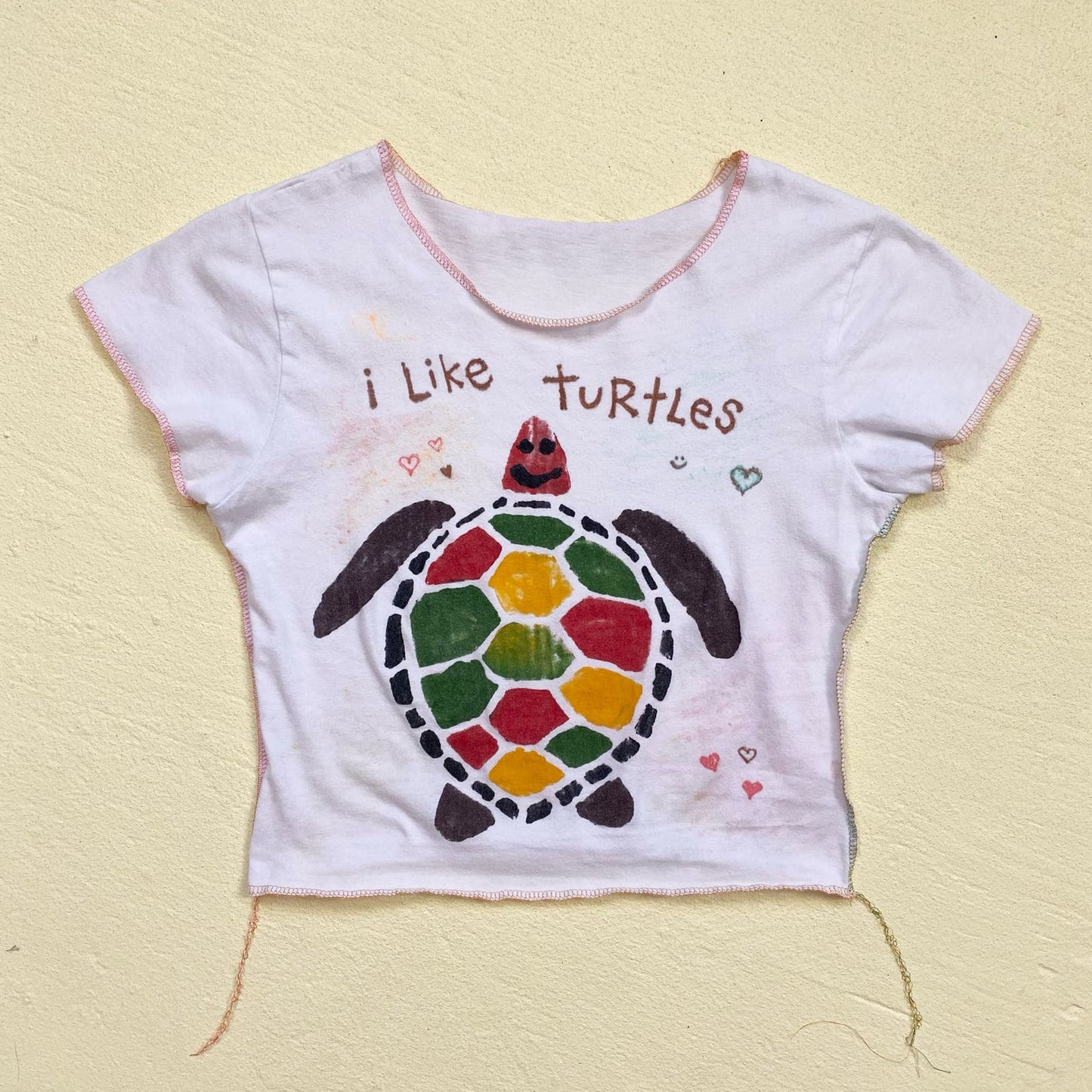 Upcycled I Like Turtles Graphic Crop Baby Tee, Size XS