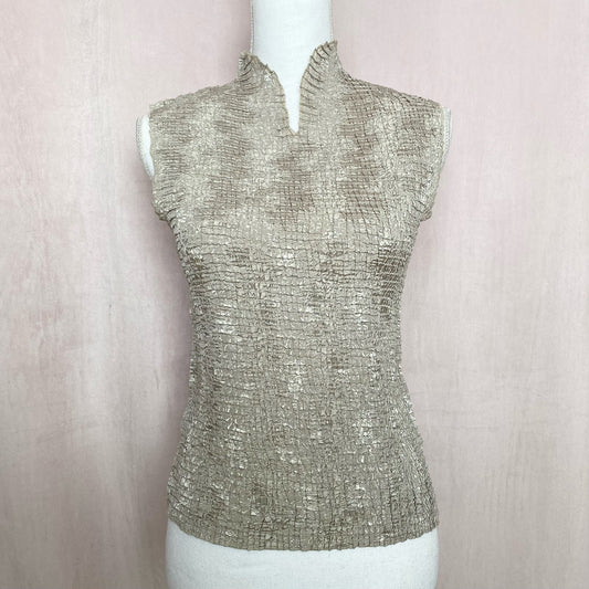 Vintage Plisse Crinkle Tank Top Sleeveless Blouse, Size Large