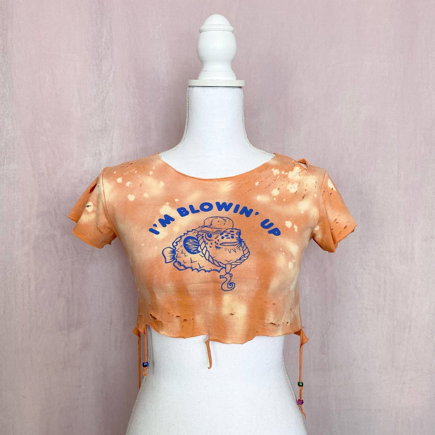 Upcycled I’m Blowin’ Up Distressed Crop Baby Tee, Size XS