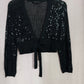 Secondhand BCBGMaxazria Sequins Silk Crochet Crop Black Cardigan, Size Medium