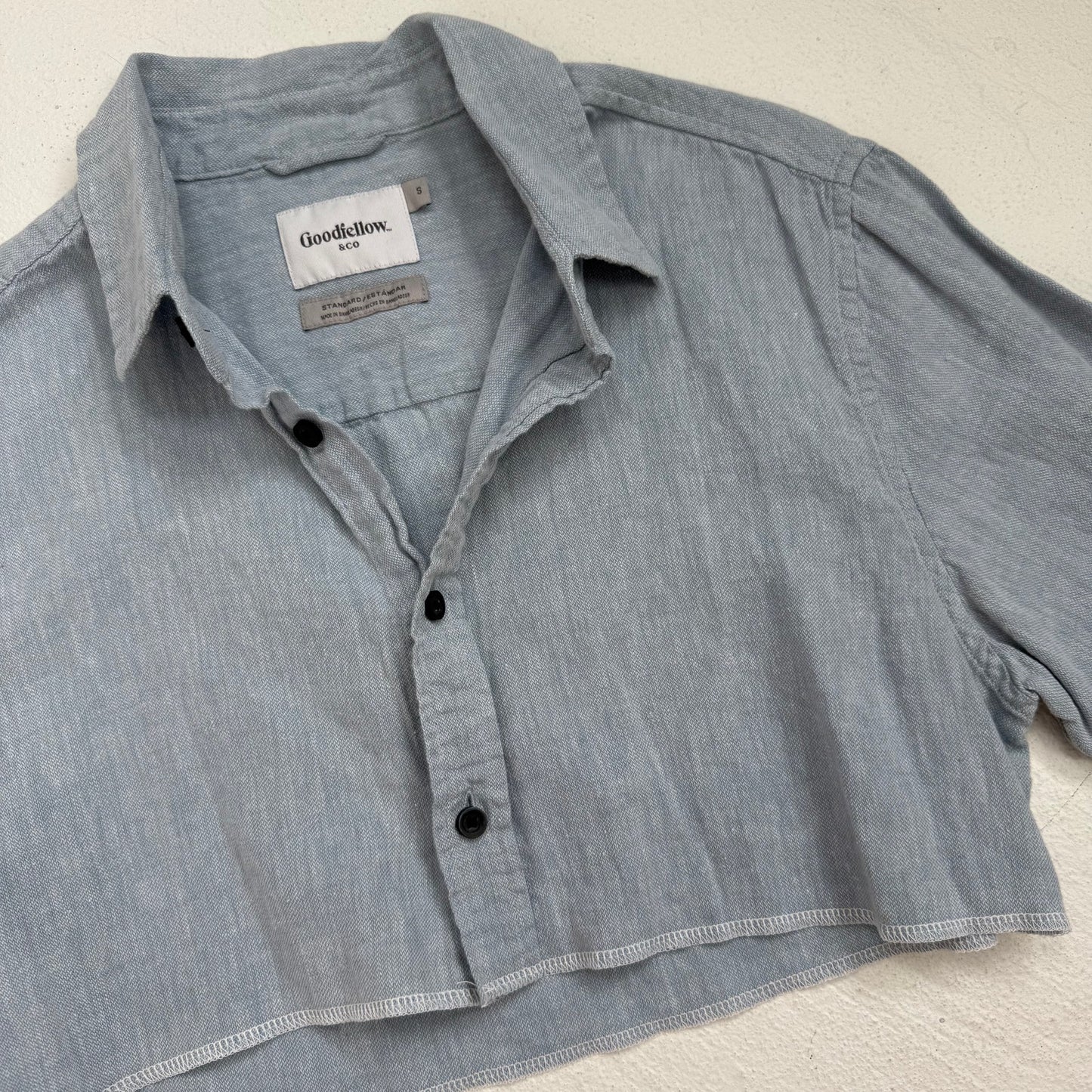 Upcycled Goodfellow & Co Cropped Linen Cotton Button Up Shirt, Size Small