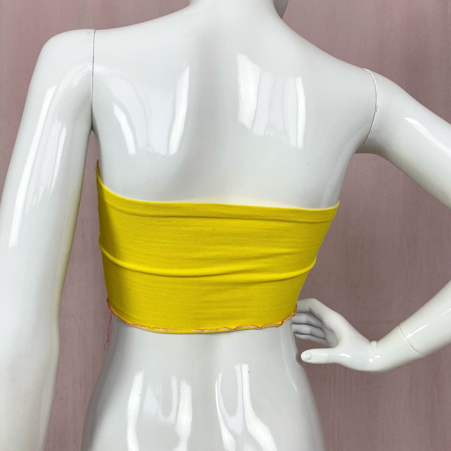 Scrap Fabric Flower Heart Money Yellow Tube Top, Size XS