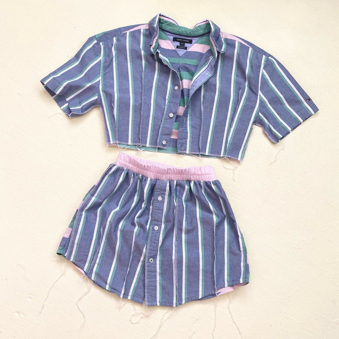 Upcycled Tommy Hilfiger Two Piece Stripe Skirt Set, Size Small