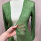 Preowned Shu-Shi Green Crochet Open Tie Front Cardigan, One Size