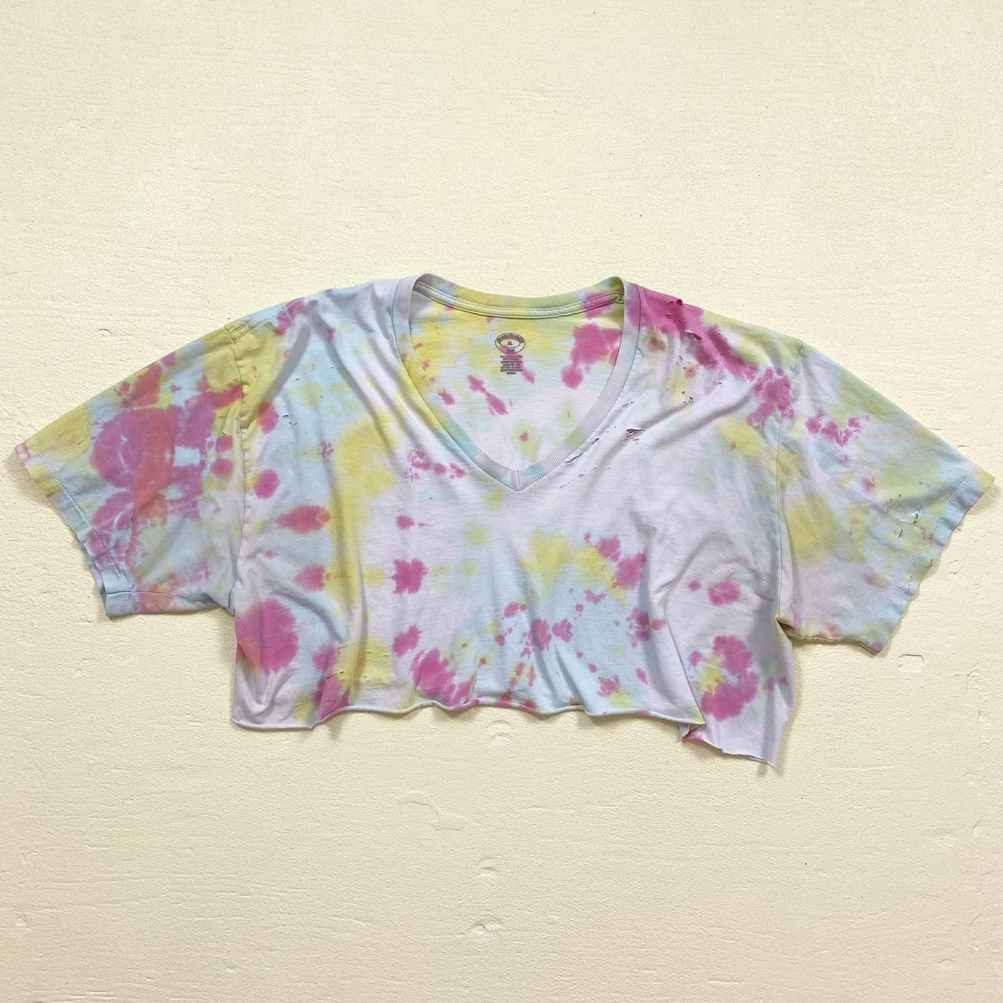 Upcycled Grunge Tie Dye Crop Oversized V-Neck Tee