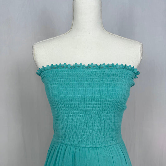 Secondhand Zesica Turquoise Strapless Smocked Boho Maxi Dress, Size Small