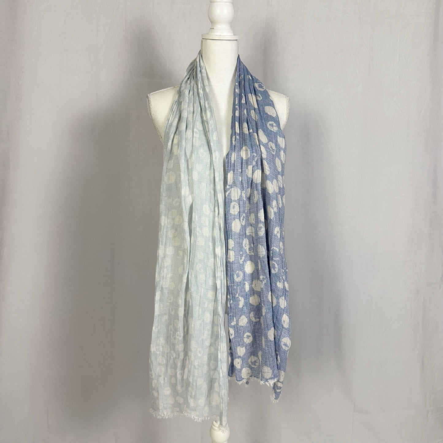 Secondhand Blue Boho Polka Dot Two Tone Fringe Scarf