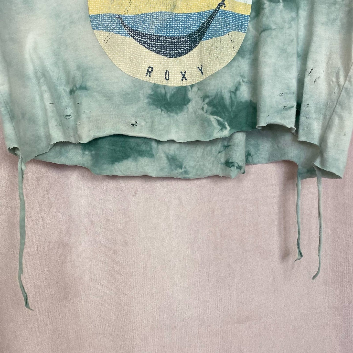 Upcycled Roxy Distressed Tie Dye Crop Smiley Tee, Size Medium
