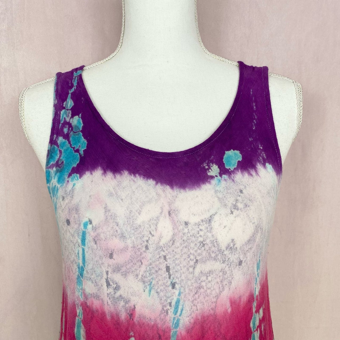 Upcycled Y2K Boho Hippie Tie Dye Summer Dress, Free Size