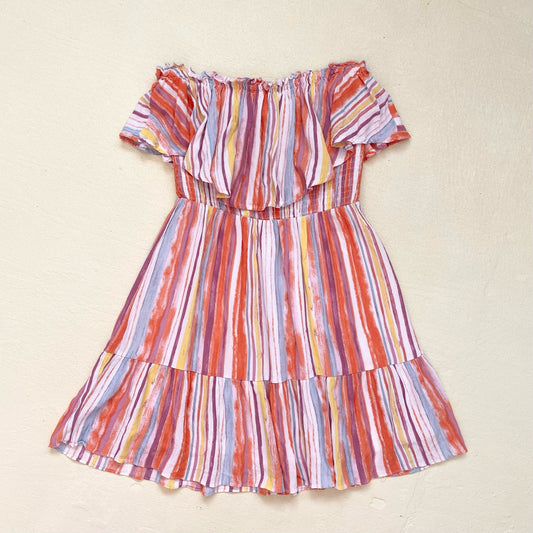 Secondhand Lush Strapless Ruffle Stripe Mini Dress, Size Small