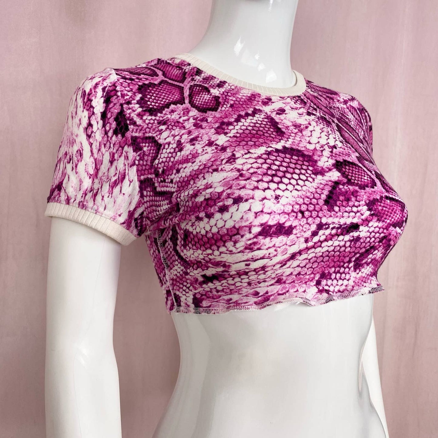 Reworked Y2K Pink Snake Print Crop Tee, Size Small
