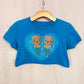 Reworked Sea Otter Love Blue Crop Baby Tee, Size Small