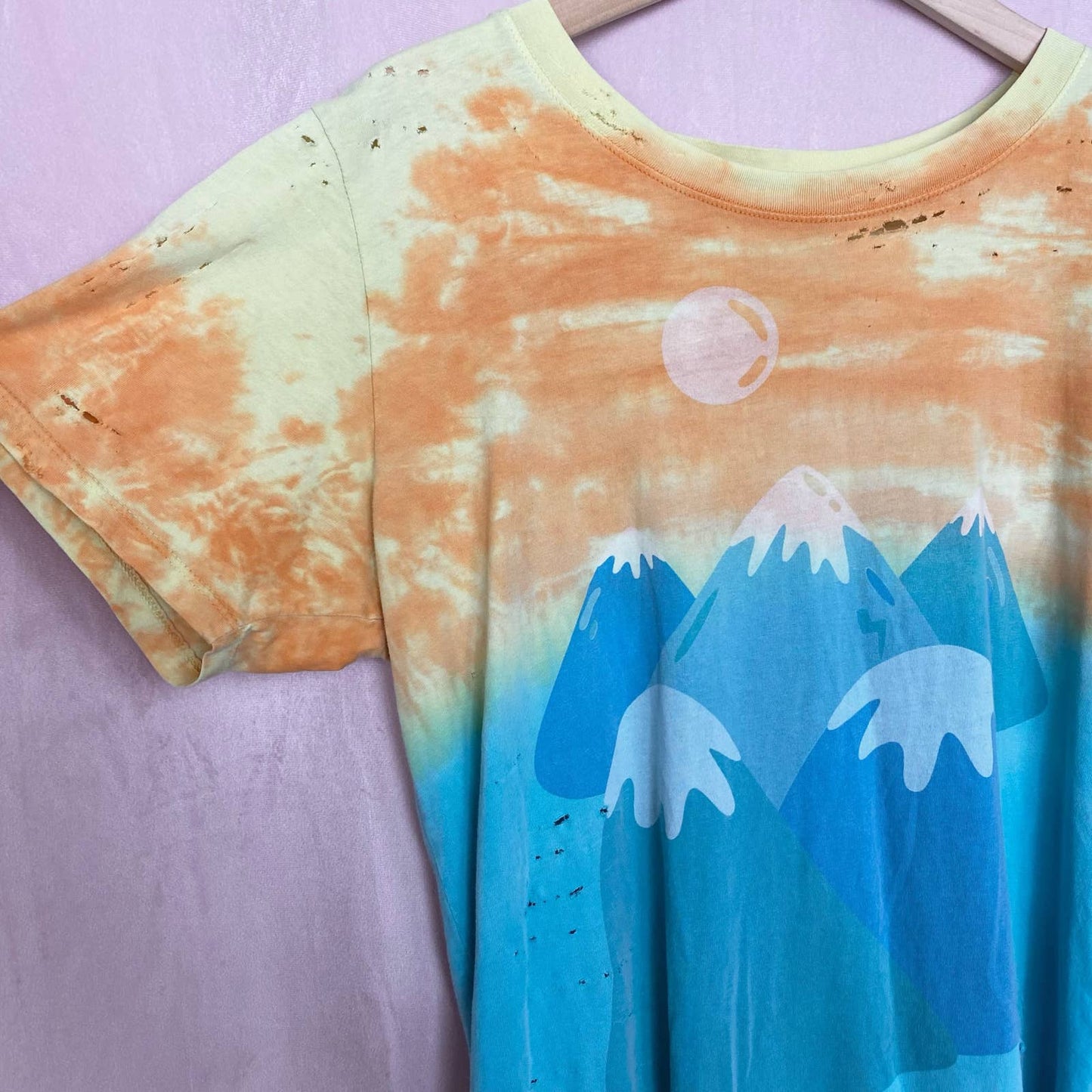 Upcycled Mokuyobi Distressed Tie Dye Mountain Tee, Size Medium
