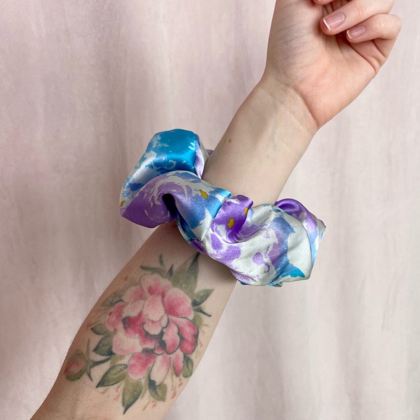Scrap Fabric Floral Satin Jumbo Scrunchie