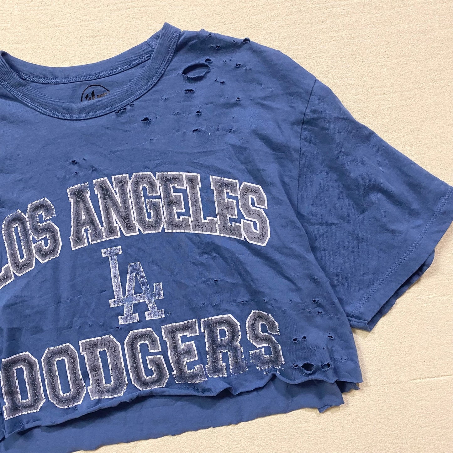 Reworked LA Dodger's Distressed Crop Tee, Size Medium
