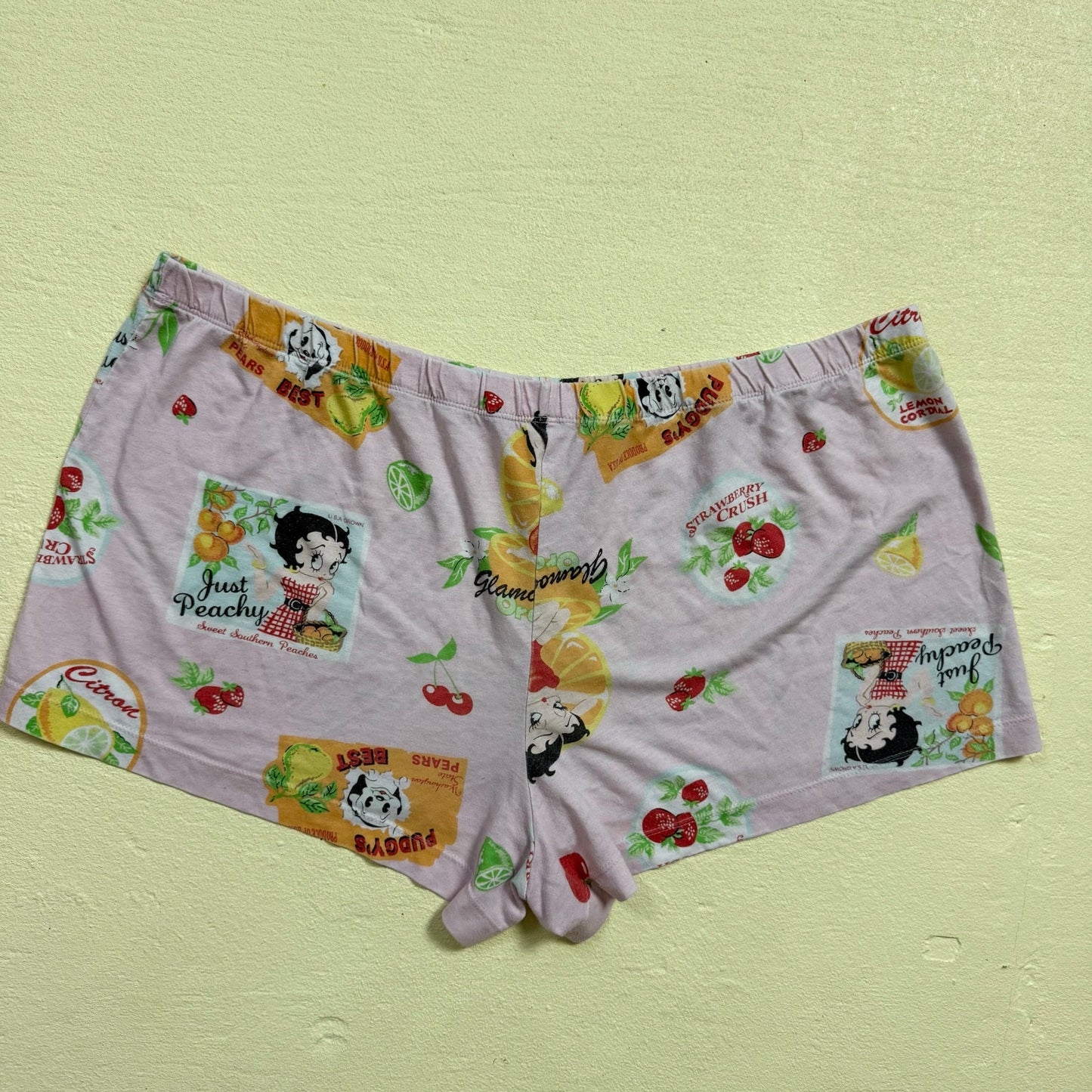Y2K Betty Boop Fruit Print Pajama Shorts, Size XL