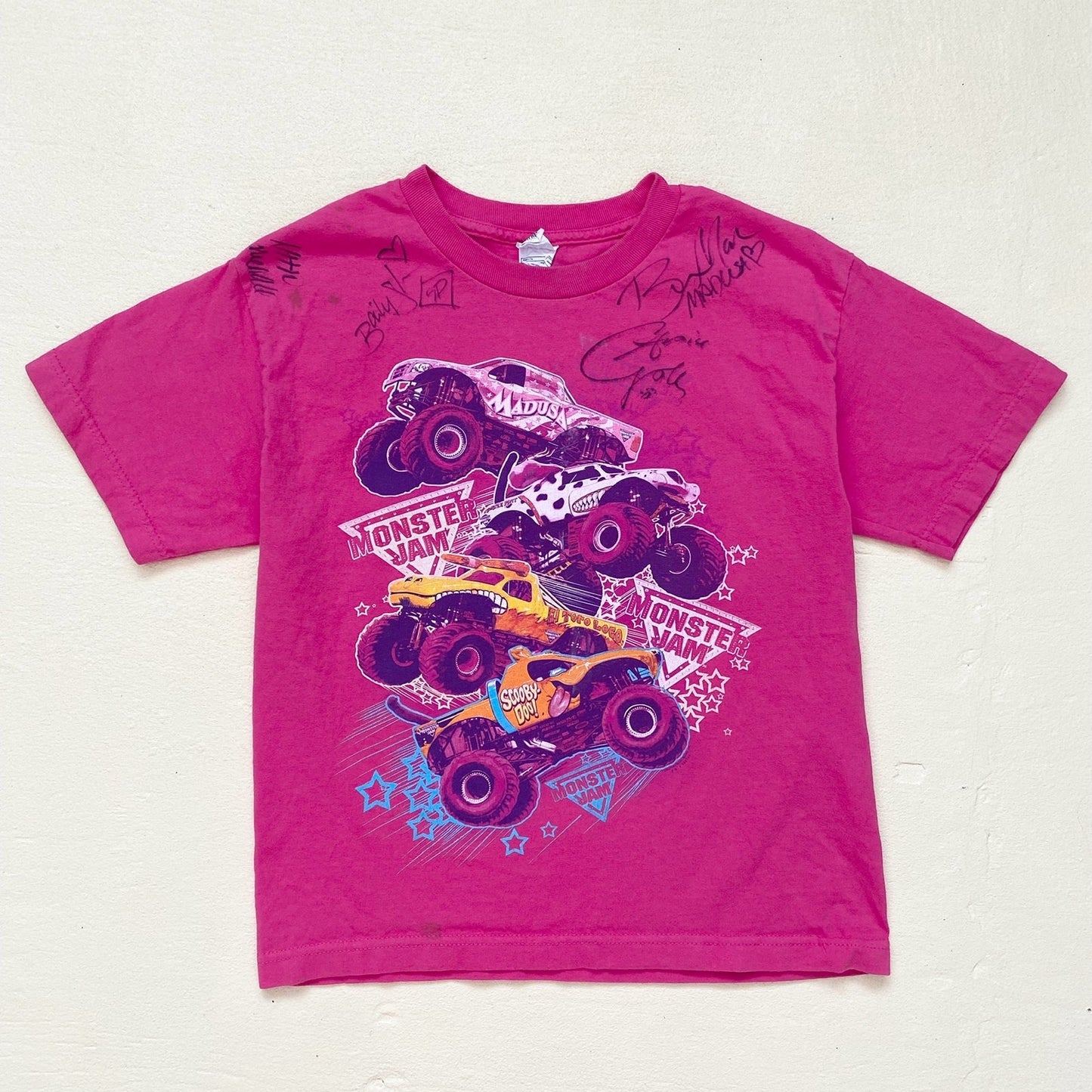 Y2K Monster Jam Signed Pink Graphic Tee, Size Small