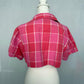 Upcycled Vintage Citicraze Pink Plaid Cropped Button Up Shirt, Size Large
