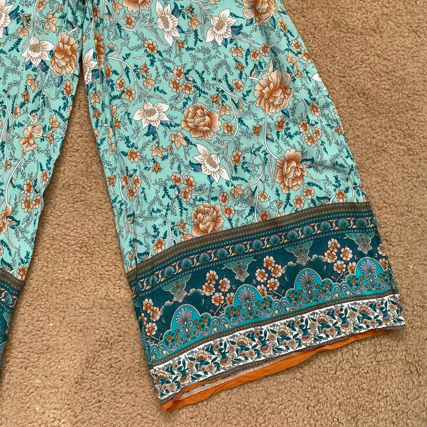 Secondhand Simplee Floral Print Tie Front Tassel Detail Wide Leg Pants, Size Medium