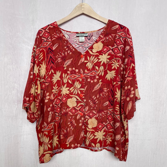 Vintage Notations Button Front Floral Blouse, Size 3X