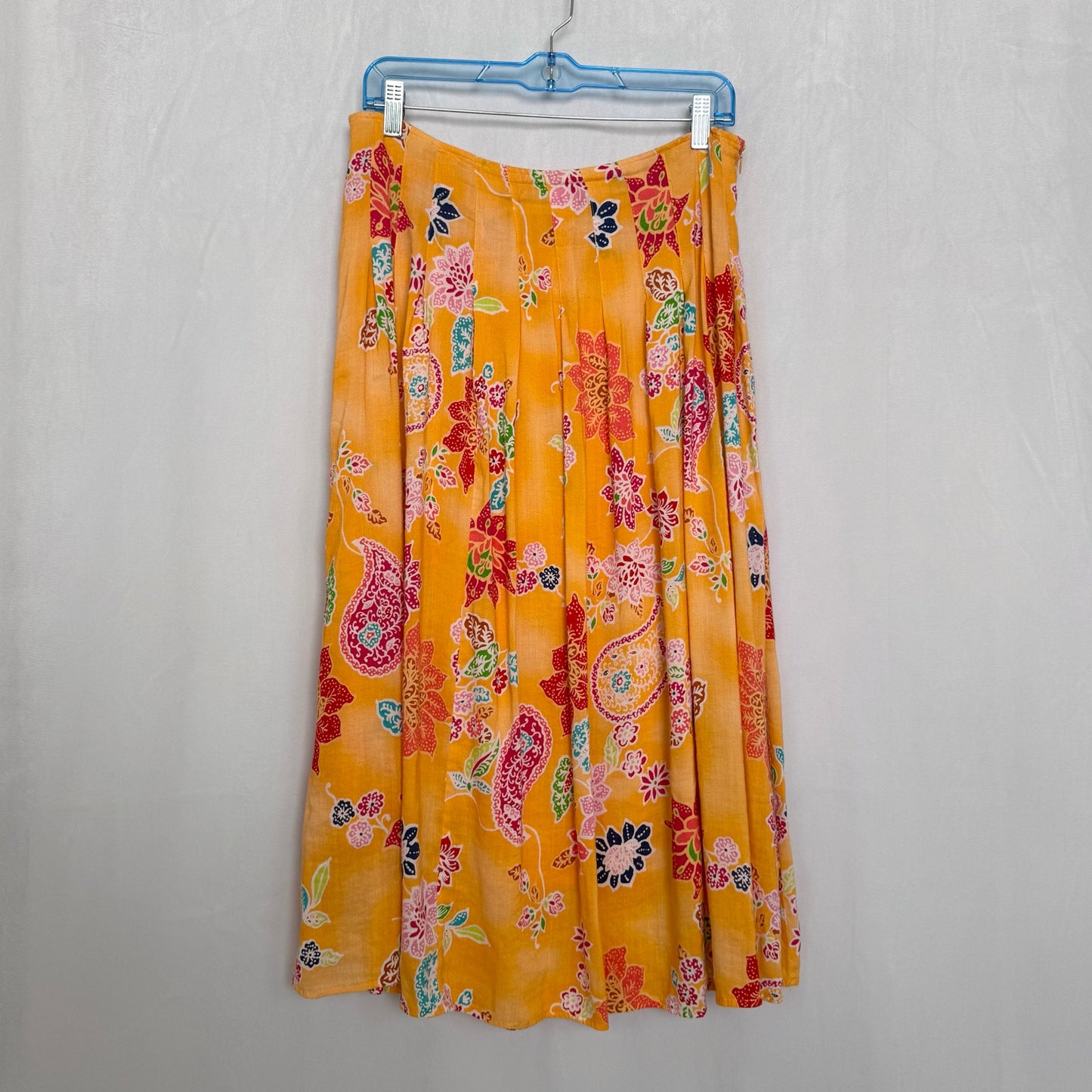 Secondhand Junction West Linen Floral Pleated Midi Skirt, Size Medium