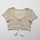 Secondhand Cream Crochet Knit Tie Front Crop Top, Size Small