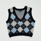Secondhand J for Justify Blue Argyle Crop Sweater Vest, Size Large