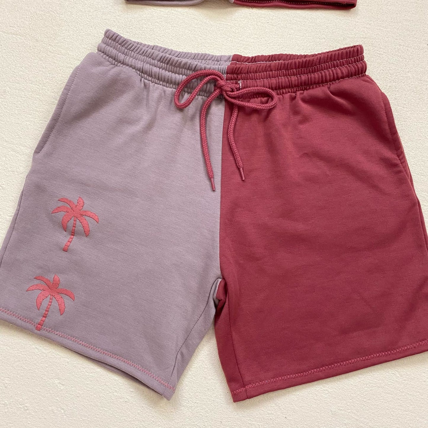 Upcycled Palm Tree Colorblock Tube Top & Shorts Set, Size XS