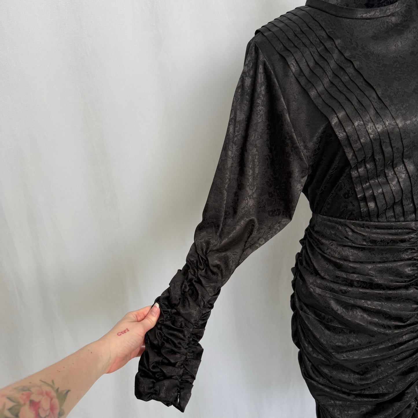 Secondhand Hunter Bell Ariana Dress Black Satin Floral, Size 8