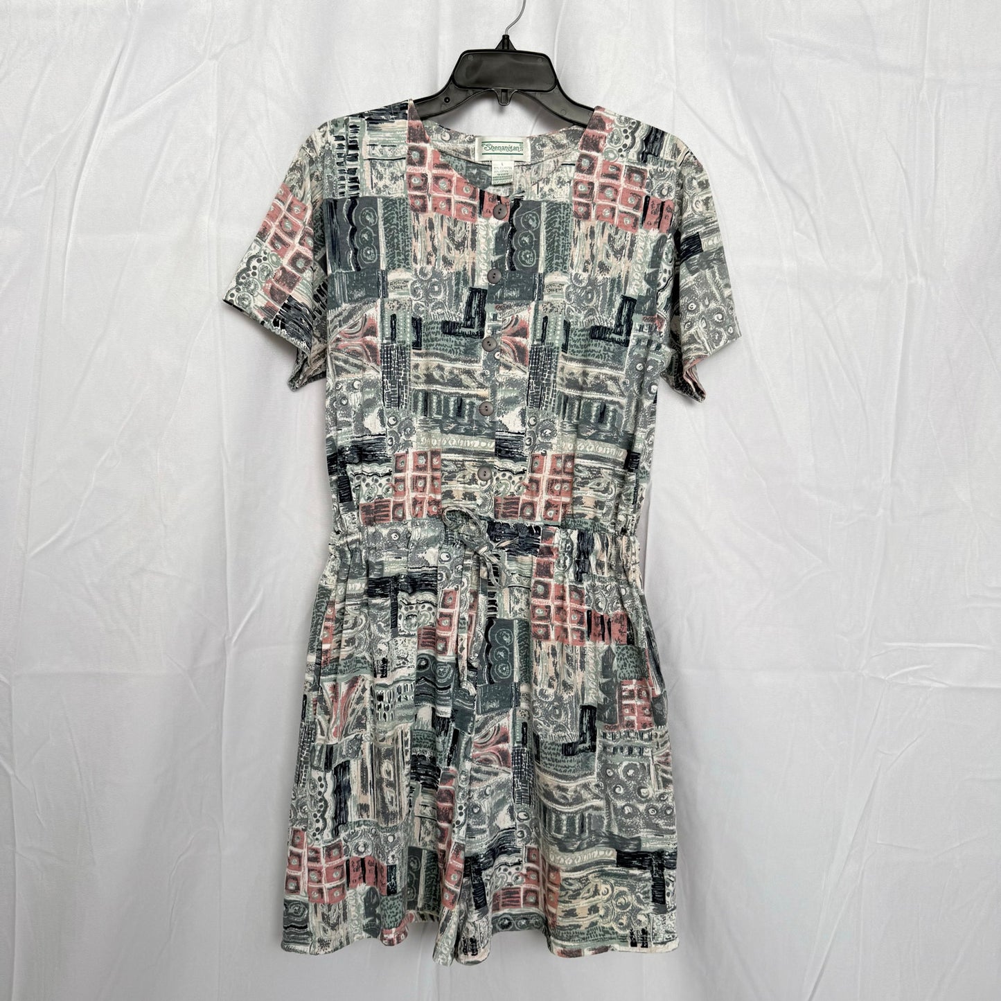 Vintage Shenanigans Abstract Button Tie Front Romper, Size Large