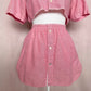 Upcycled Pink Button Front Two Piece Skirt Set, Size XS