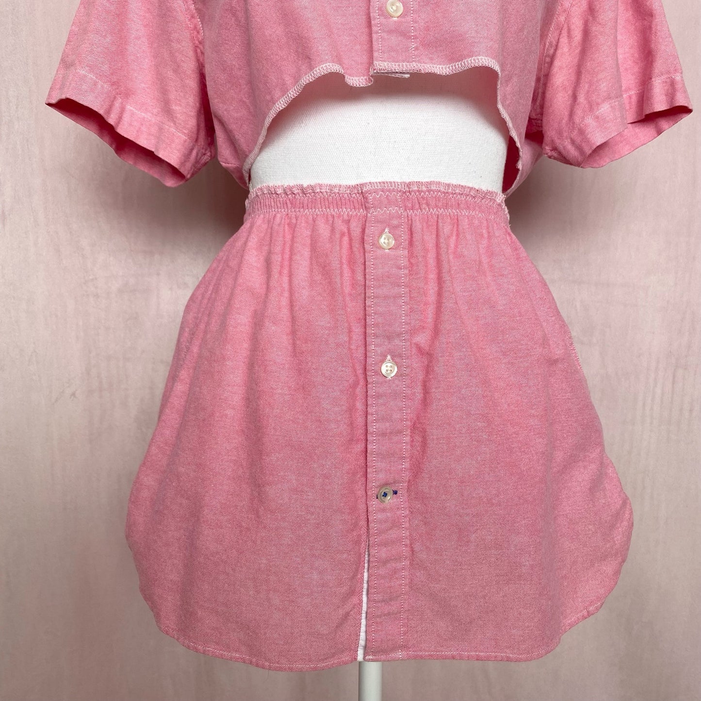 Upcycled Pink Button Front Two Piece Skirt Set, Size XS
