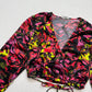 Secondhand Open Edit Satin Floral Wrap Style Crop Top XS Long Sleeve Back Tie Elastic Waist