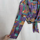 Upcycled Vintage Abstract Tie Front Crop Top, Size XS