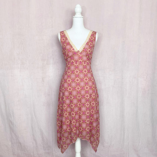 Vintage Volume One Pink Floral Midi Dress, Size Large