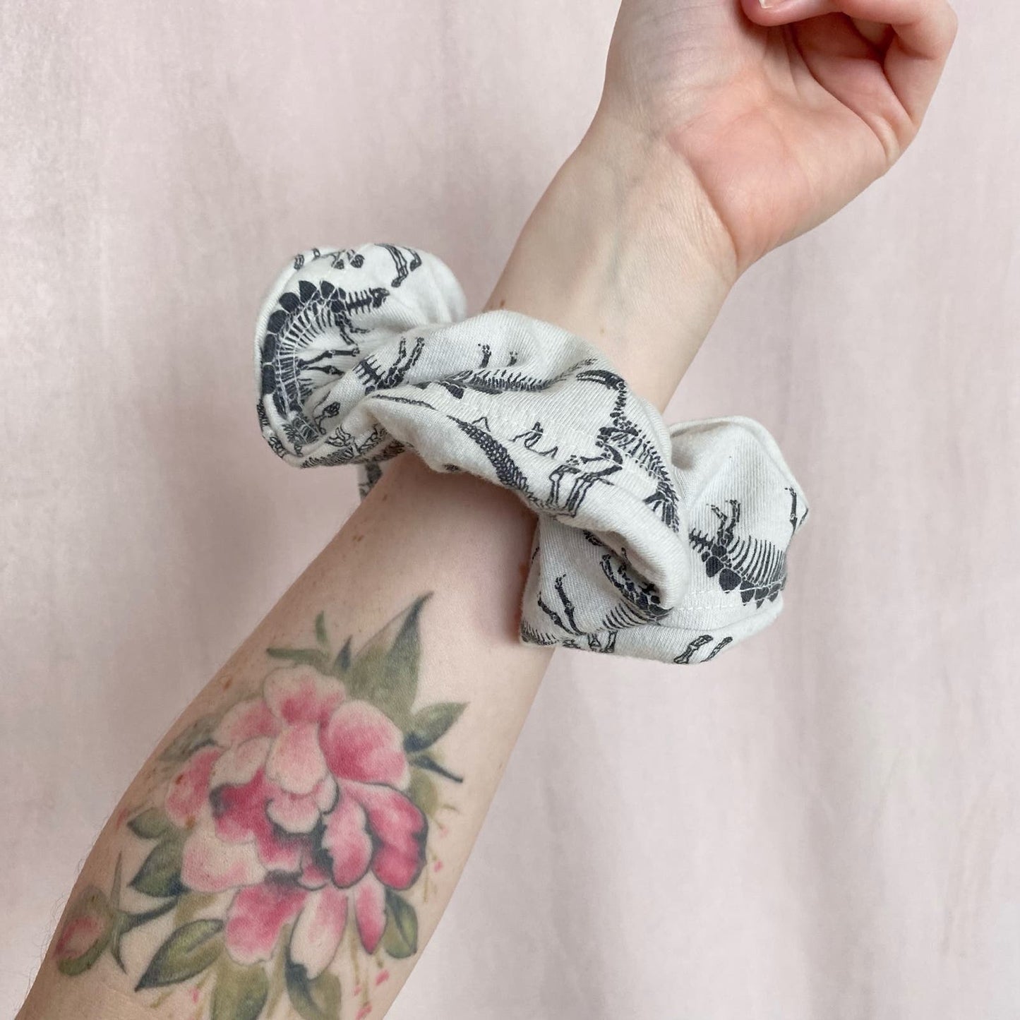 Scrap Fabric Dinosaur Skeleton Jumbo Scrunchie