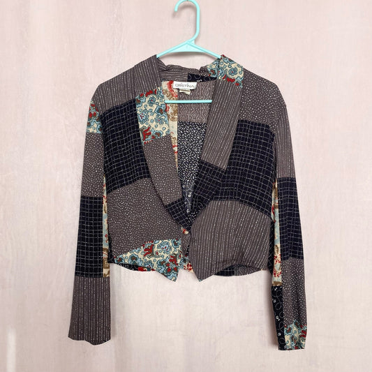 Vintage Cristina Colorblock Floral Crop Blazer Top, Size Medium