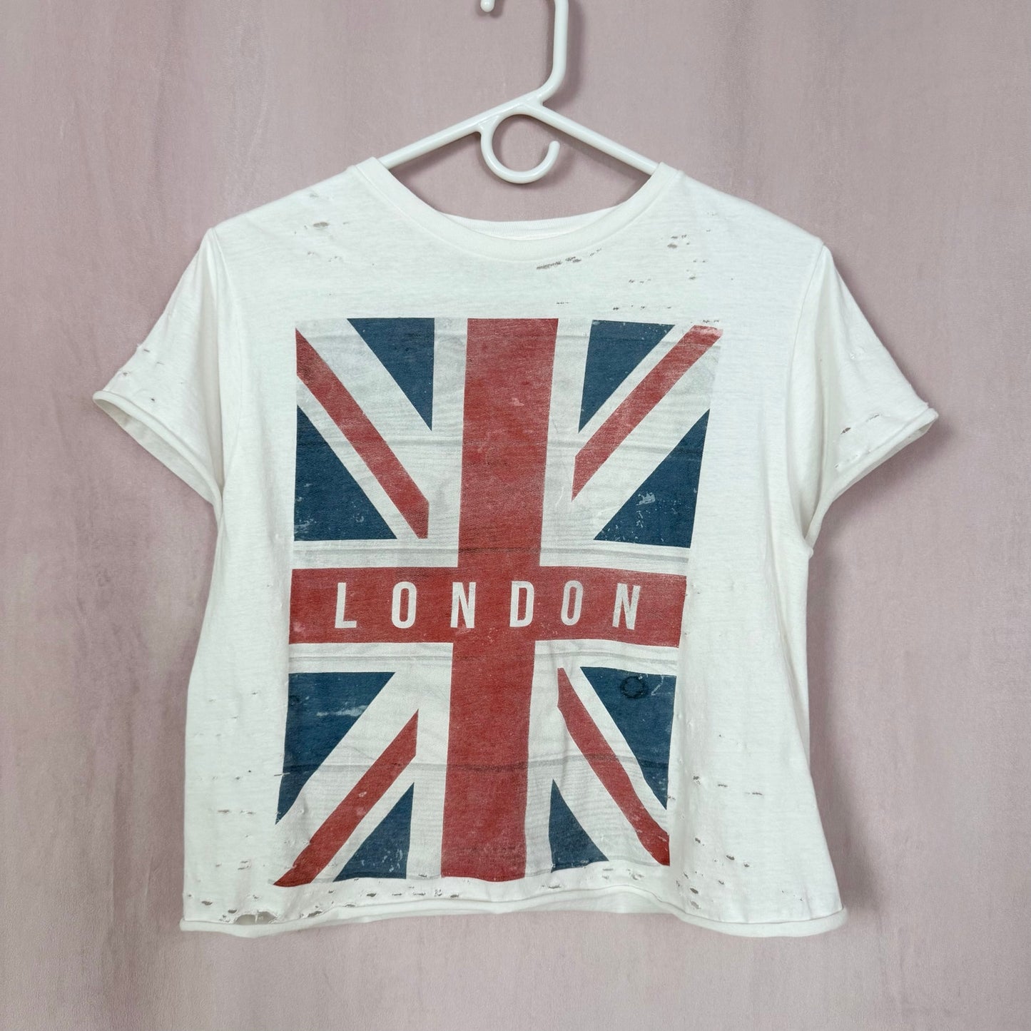 Reworked London Flag Distressed T-Shirt, Size Medium