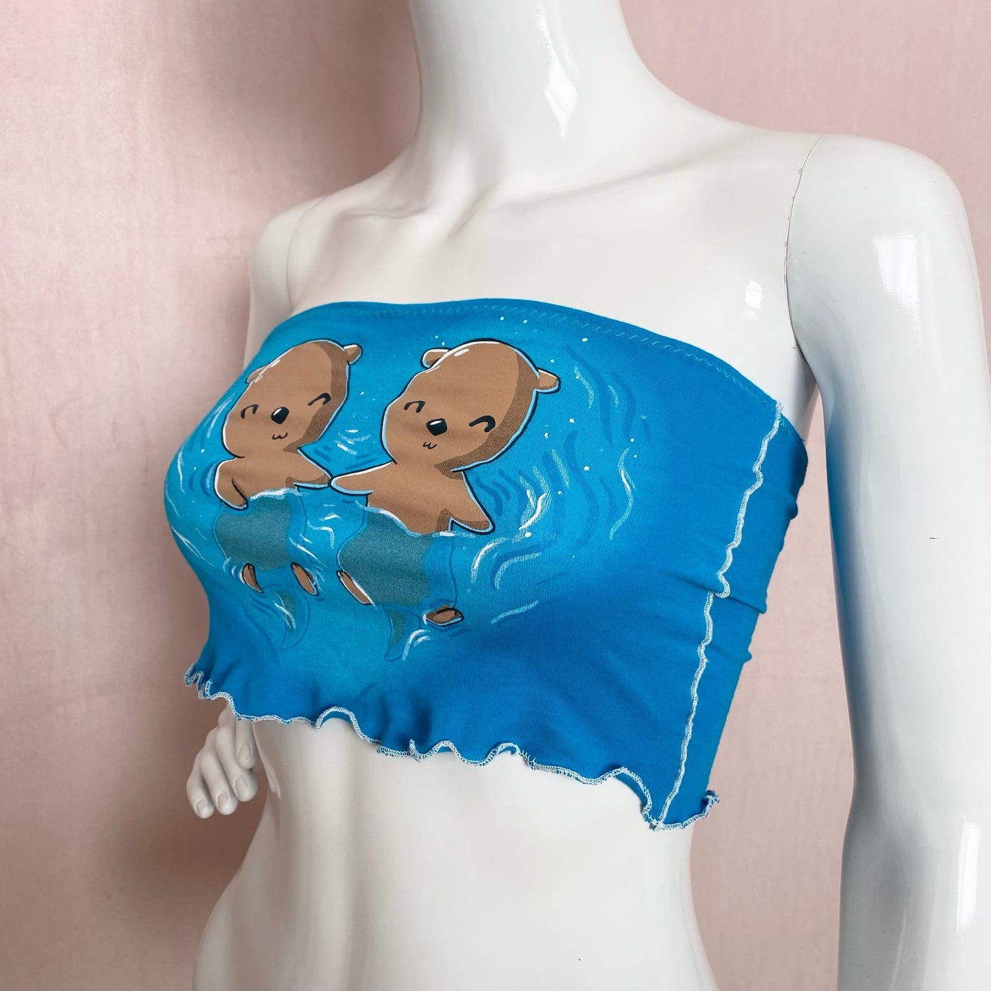 Upcycled Sea Otter Love Blue Tube Top, Size XS