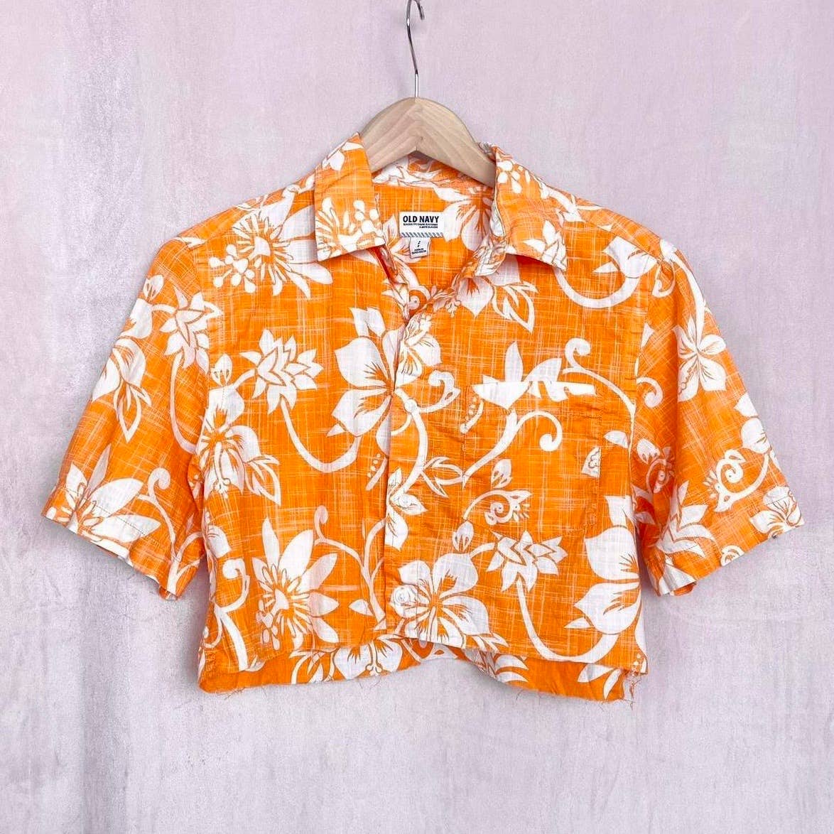 Upcycled Old Navy Crop Hawaiian Shirt, Size Small