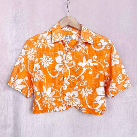 Upcycled Old Navy Crop Hawaiian Shirt, Size Small