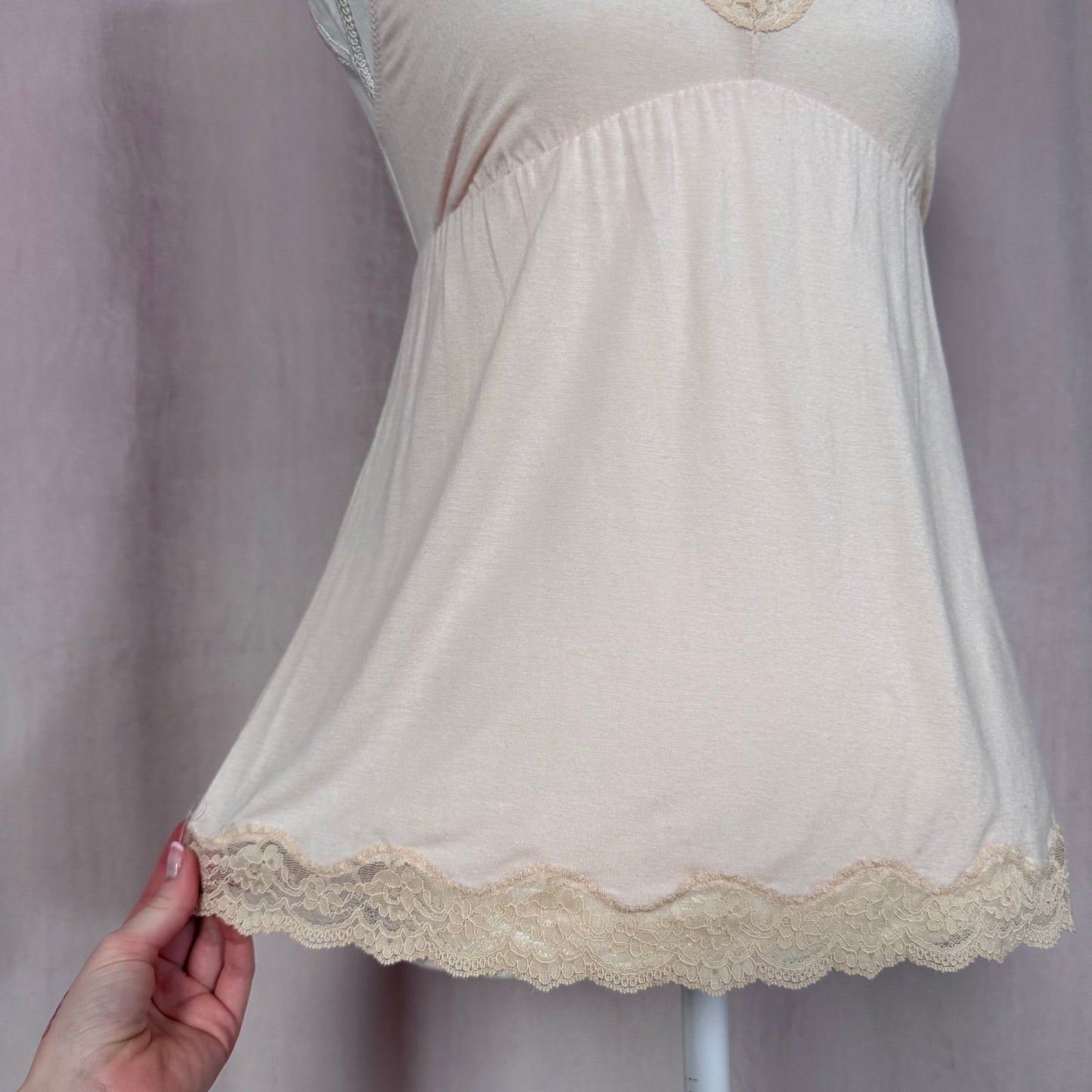 Secondhand Eberjey Lady Godiva Lace Trim Cami in Baby Pink, Size Small